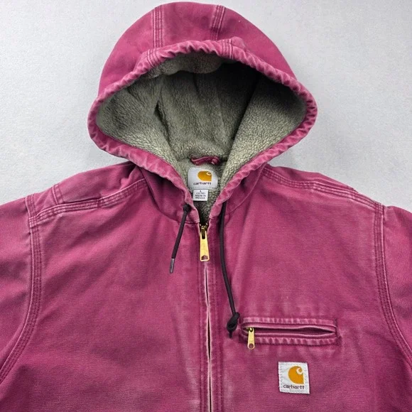 Carhartt WJ141 648 Sherpa Lined Hooded Jacket Raspberry Pink Womens Large 12/14 - Picture 2 of 14